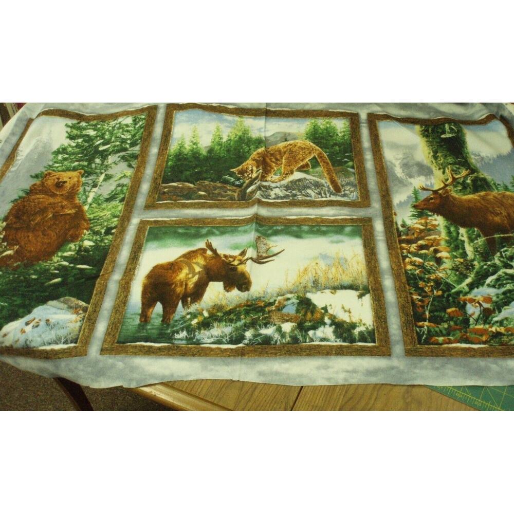 Majestic Sky wildlife moose bear flannel panel South Sea fabric